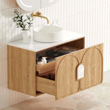 Otti Laguna Mk II Wall Hung Vanity 900mm Natural Woodland Oak w/ Undermount Natural Carrara Marble Top & Basin LGM900NSTUD-NCA-UB