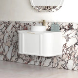 Otti Hampshire Wall Hung Curve Vanity 900mm Satin White w/ Natural Carrara Marble Top BOH900WST-NCA