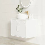 Otti Laguna Mk II Wall Hung Vanity 600mm Matte White w/ Undermount Natural Carrara Marble Top & Basin LGM600WSTUD-NCA-UB