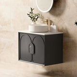 Otti Laguna Mk II Wall Hung Vanity 750mm Black Oak w/ Natural Carrara Marble Top LGM750BSTUD-NCA