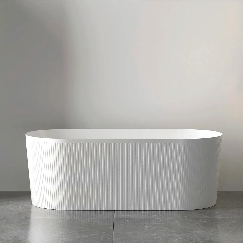 Otti Attica Noosa Freestanding Bath 1500mm w/ Overflow Matte White ANBT-1500-MW-OF