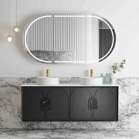 Otti Laguna Mk II Wall Hung Vanity 1500mm Black Oak w/ Cloudy Carrara Top LGM1500BSTUD-CA