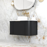 Otti Hampshire Wall Hung Curve Vanity 900mm Satin Black w/ Cloudy Carrara Top BOH900BST-CA