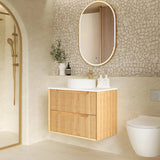 Otti Byron Wall Hung Vanity Fluted 750mm Woodland Oak w/ Ceramic Top BYW750NCT