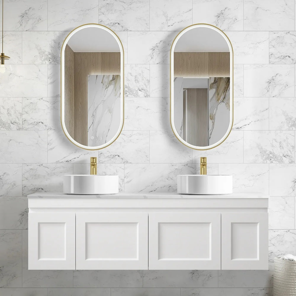 Otti Hampton Mark II Wall Hung Vanity 1500mm Satin White w/ Matte White Top HPM1500WSTUD-MW