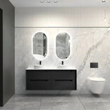 Otti Byron Wall Hung Vanity 1500mm (10 & 2 O'Clock Taphole) Black Oak / Mont Blanc Top BY1500BST-CA-10TH