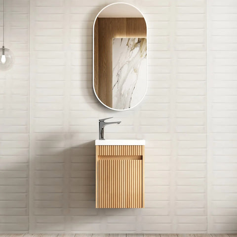 Otti Mini Ensuite Vanity 400mm (w/ Basin) Woodland Oak Fluted SPW400L