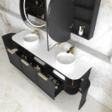 Otti Hampshire Wall Hung Curve Vanity 1800mm Satin Black w/ Pure White Top BOH1800BST-PW