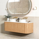 Otti Bondi Curve Wall Hung Vanity 1500mm Fluted Woodland Oak w/ Cloudy Carrara Top BOW1500LST-CA