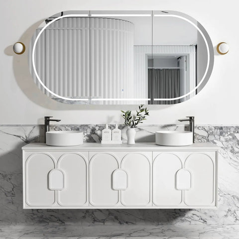 Otti Laguna Mk II Wall Hung Vanity 1800mm Matte White w/ Cloudy Carrara Top LGM1800WSTUD-CA