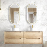 Otti Byron Wall Hung Vanity 1500mm (No Taphole) Natural Oak / Mont Blanc 60mm Top BY1500NST-60CA-NTH