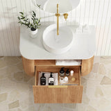Otti Bondi Curve Wall Hung Vanity 900mm Fluted Woodland Oak w/ Matte White Top BOW900LST-MW