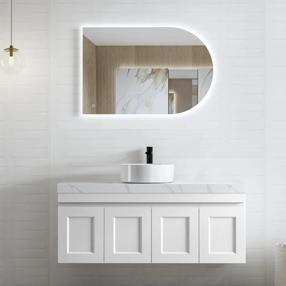 Otti Hampton Mark II Wall Hung Vanity 1200mm Satin White w/ Natural Carrara Marble Top HPM1200WSTUD-NCA