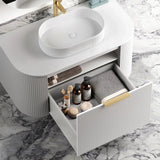 Otti Bondi Wall Hung Curve Vanity 750mm Fluted Satin White w/ Pure White Top BO750WST-PW