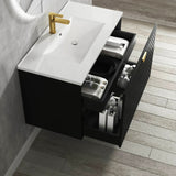 Otti Marlo Wall Hung Vanity 750mm Matte Black w/ Undermount Natural Carrara Marble Top & Basin MA750BSTUD-NCA-UB