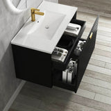 Otti Marlo Wall Hung Vanity 750mm Matte Black w/ Matte White Top MA750BSTUD-MW