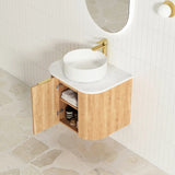 Otti Bondi Curve Wall Hung Vanity 600mm Fluted Woodland Oak w/ Natural Carrara Marble Top BOW600LST-NCA