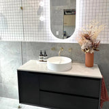 Otti Byron Wall Hung Vanity 1200mm (10 O'Clock Taphole) Black Oak / Mont Blanc Top BY1200BST-CA-10TH