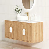 Otti Laguna Mk II Wall Hung Vanity 1200mm Natural Woodland Oak w/ Matte White Top LGM1200NSTUD-MW