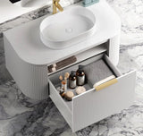 Otti Bondi Wall Hung Curve Vanity 1200mm Fluted Satin White w/ Cloudy Carrara Top BO1200WST-CA