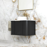 Otti Hampshire Wall Hung Curve Vanity 750mm Satin Black w/ Cloudy Carrara Top BOH750BST-CA