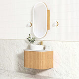 Otti Bondi Curve Wall Hung Vanity 750mm Fluted Woodland Oak w/ Natural Carrara Marble Top BOW750LST-NCA