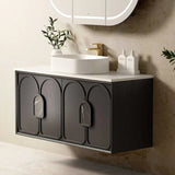 Otti Laguna Mk II Wall Hung Vanity 1200mm Black Oak w/ Undermount Natural Carrara Marble Top & Basin LGM1200BSTUD-NCA-UB