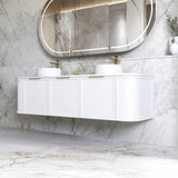 Otti Hampshire Wall Hung Curve Vanity 1800mm Satin White w/ Cloudy Carrara Top BOH1800WST-CA