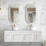 Otti Hampton Mark II Wall Hung Vanity 1500mm Satin White w/ Natural Carrara Marble Top HPM1500WSTUD-NCA
