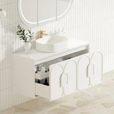Otti Laguna Mk II Wall Hung Vanity 1200mm Matte White w/ Natural Carrara Marble Top LGM1200WSTUD-NCA