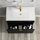 Otti Marlo Wall Hung Vanity 750mm Matte Black w/ Pure White Top MA750BSTUD-PW