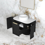 Otti Hampshire Wall Hung Curve Vanity 750mm Satin Black w/ Natural Carrara Marble Top BOH750BST-NCA
