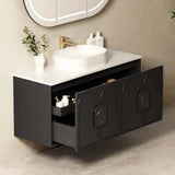 Otti Laguna Mk II Wall Hung Vanity 1200mm Black Oak w/ Undermount Natural Carrara Marble Top & Basin LGM1200BSTUD-NCA-UB