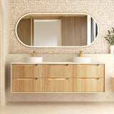 Otti Byron Wall Hung Vanity Fluted 1800mm Woodland Oak w/ Woodland Carrara Marble Top BYW1800LSTUD-NCA