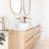 Otti Byron Wall Hung Vanity 1500mm (10 & 2 O'Clock Taphole) Natural Oak / Mont Blanc 60mm Top BY1500NST-60CA-10TH