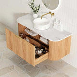 Otti Bondi Curve Wall Hung Vanity 1200mm Fluted Woodland Oak w/ Cloudy Carrara Top BOW1200LST-CA