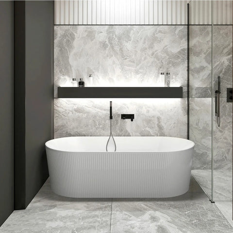 Otti Attica Noosa Freestanding Bath 1700mm w/ Overflow Matte White ANBT-1700-MW-OF