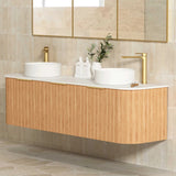Otti Bondi Curve Wall Hung Vanity 1800mm Fluted Woodland Oak w/ Cloudy Carrara Top BOW1800LST-CA