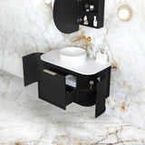 Otti Hampshire Wall Hung Curve Vanity 900mm Satin Black w/ Cloudy Carrara Top BOH900BST-CA