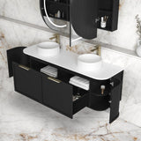 Otti Hampshire Wall Hung Curve Vanity 1500mm Satin Black w/ Cloudy Carrara Top BOH1500BST-CA