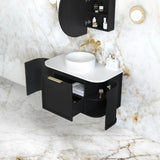 Otti Hampshire Wall Hung Curve Vanity 900mm Satin Black w/ Matte White Top BOH900BST-MW