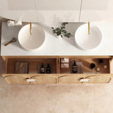Otti Laguna Mk II Wall Hung Vanity 1500mm Natural Woodland Oak w/ Cloudy Carrara Top LGM1500NSTUD-CA