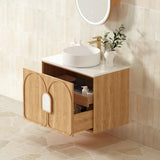 Otti Laguna Mk II Wall Hung Vanity 750mm Natural Woodland Oak w/ Undermount Natural Carrara Marble Top & Basin LGM750NSTUD-NCA-UB