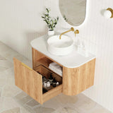 Otti Bondi Curve Wall Hung Vanity 900mm Fluted Woodland Oak w/ Matte White Top BOW900LST-MW