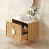Otti Laguna Mk II Wall Hung Vanity 600mm Natural Woodland Oak w/ Natural Carrara Marble Top LGM600NSTUD-NCA
