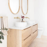 Otti Byron Wall Hung Vanity 1200mm Natural Oak w/ Cloudy Carrara Top Double Bowl BY1200NSTUD-CA-D