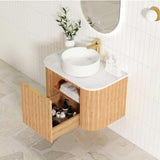 Otti Bondi Curve Wall Hung Vanity 750mm Fluted Woodland Oak w/ Matte White Top BOW750LST-MW
