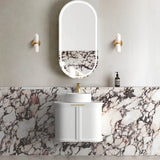 Otti Hampshire Wall Hung Curve Vanity 600mm Satin White w/ Cloudy Carrara Top BOH600WST-CA
