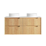 Otti Byron Fluted Wall Hung Vanity 1200mm Four Drawers Woodland Oak / White Top BYW1200L-DCT