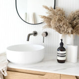 Otti Byron Wall Hung Vanity 1200mm Natural Oak w/ Pure White Top Double Bowl BY1200NSTUD-PW-D